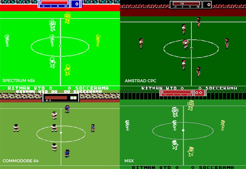 Match Day II en sus distintas versiones. Como puede comprobarse rápidamente, la del C64 era un prodigio en todo. Lo siento si tuvísteis que jugar en otros ordenadores. Je.