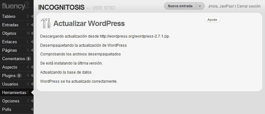WordPress 2.7.1: ¡la actualización automática funciona!