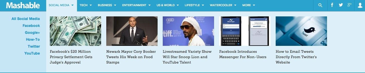 Mashable presume de diseño Responsive y muy, muy social