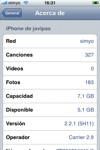 Mi iPhone, con el firmware 2.2.1