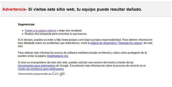 Google: "Este sitio puede dañar tu equipo" [Actualizado y II]