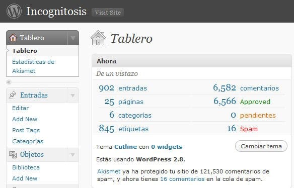 WordPress 2.8 en Incognitosis