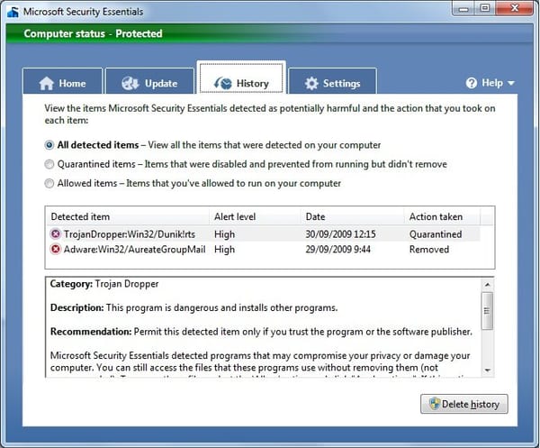 Microsoft Security Essentials mola