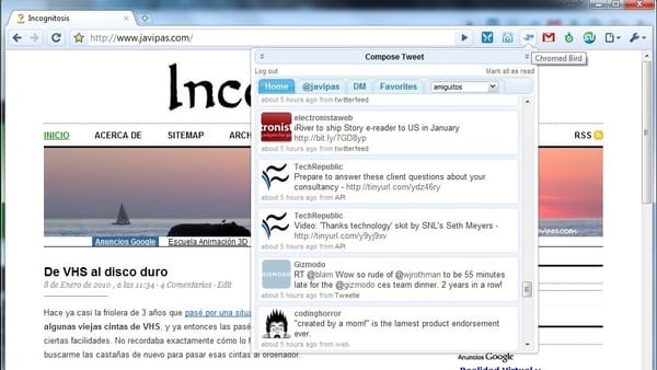 Chromed Bird, ejemplo de extensión chula para Chrome
