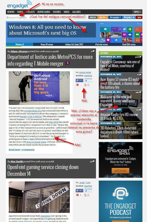 Lo único bueno del rediseño de Engadget: que es Responsive