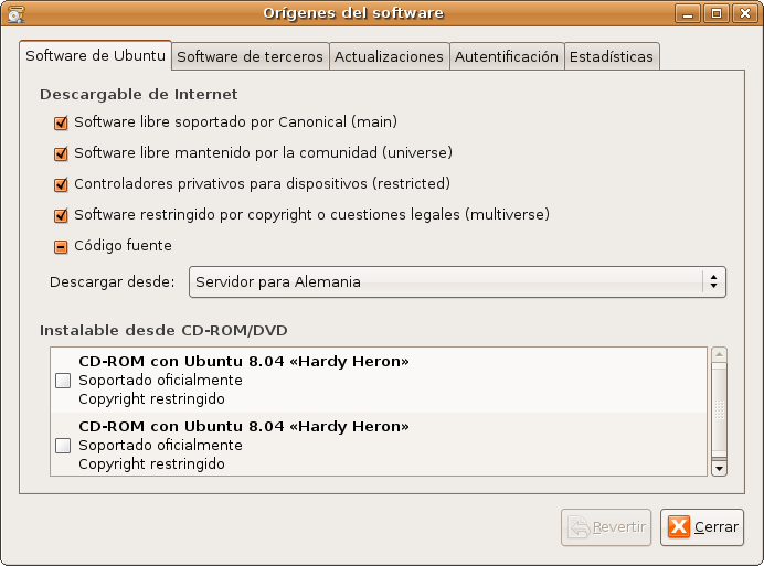 Ja! Ubuntu 8.04, repositorios alemanes